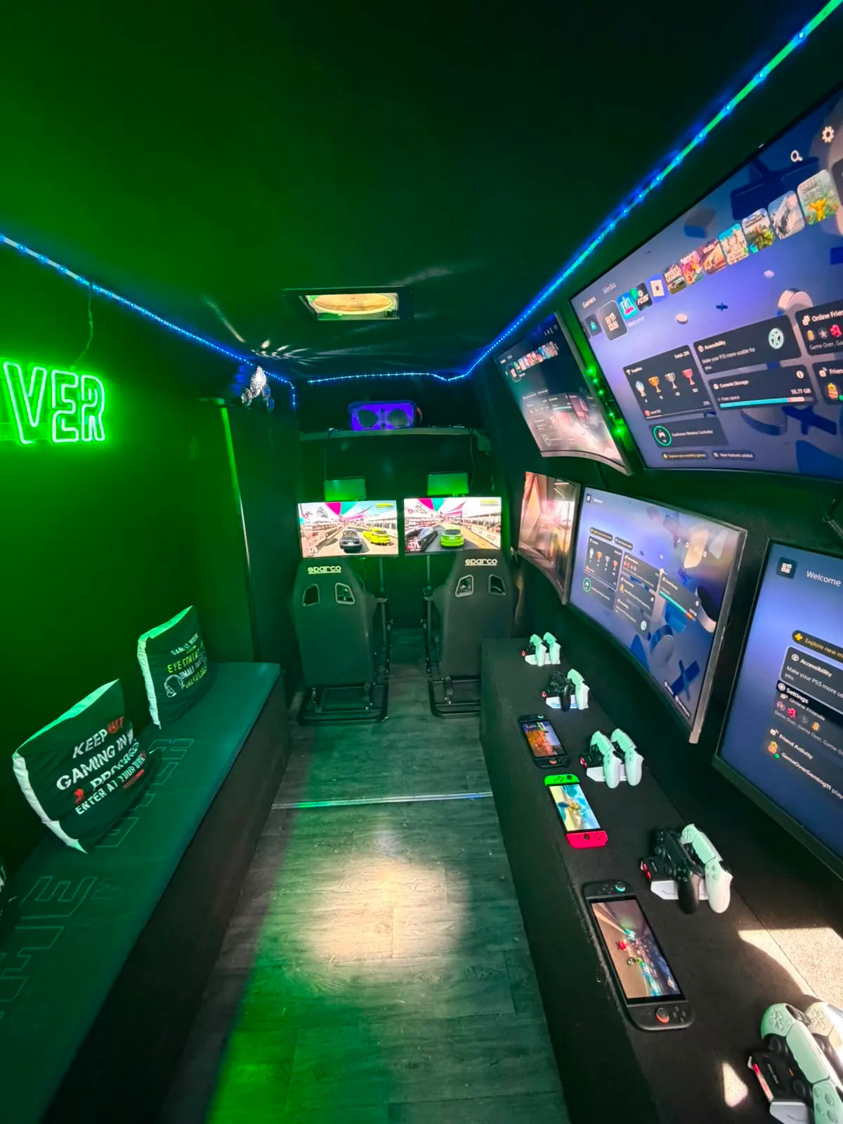 Game Over Gaming Van interior — mobile gaming van hire Southend