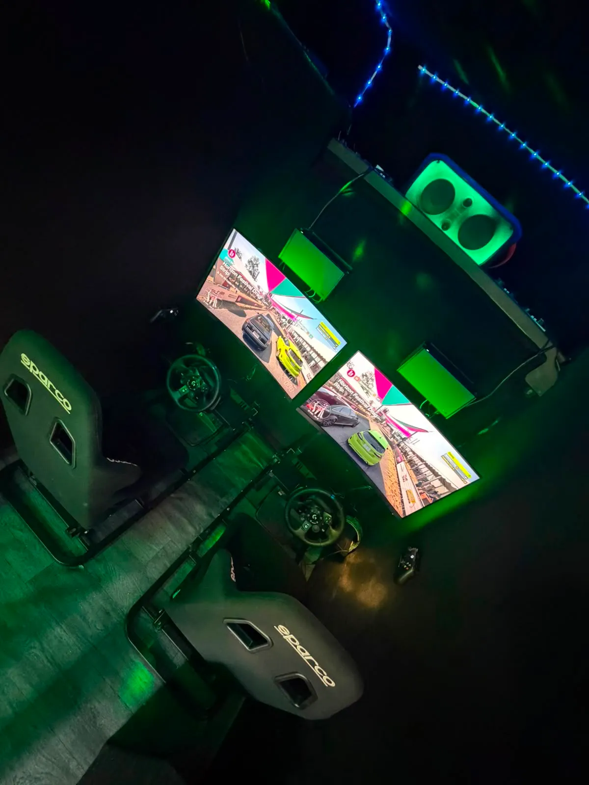 Racing simulator inside Game Over Gaming Van serving Southend